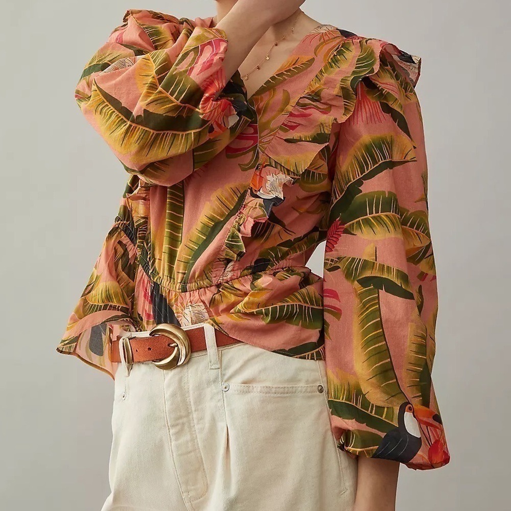Anthropologie Farm Rio Yasmine ruffled blouse S